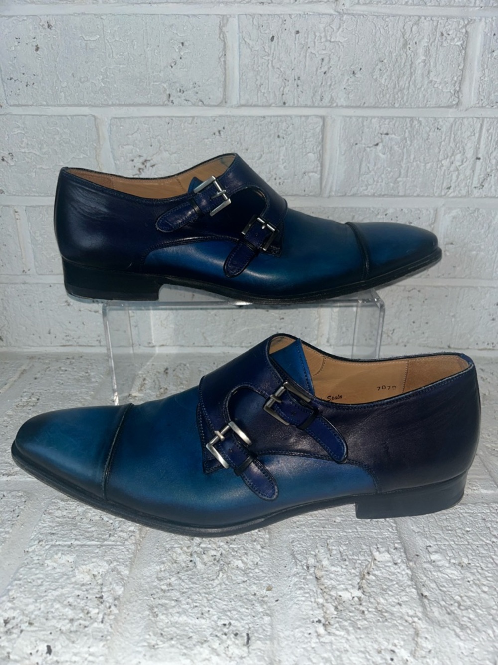 Mezlan Bardem Calfskin Double Monk Strap Two Tone Blue Dress Shoes Sz 10.5 M